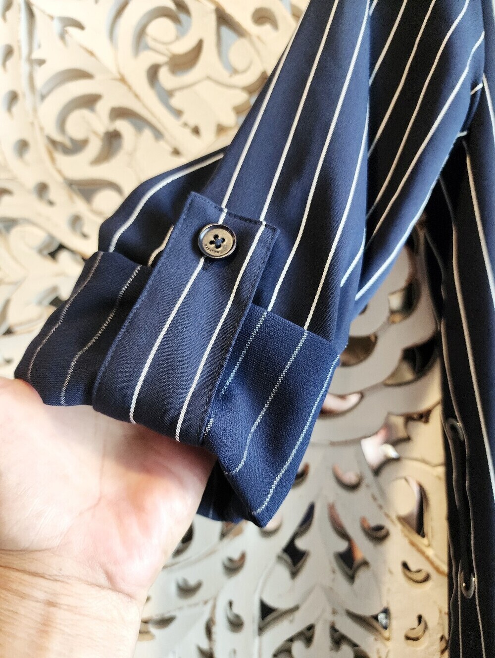 BABATON KAHlO ROBE NAVY WRAP JACKET STRIPES PATCH POCKETS RECYCLED MAYERIAL XXS - Picture 11 of 16